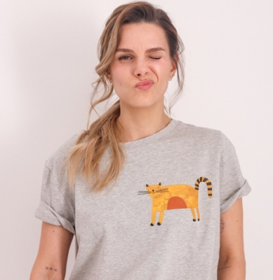 T-shirt - KOT na szarym melanżu