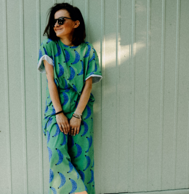 Spodnie kuloty - BANANY NA ZIELONYM