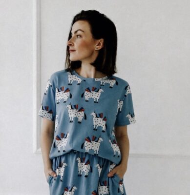 Boxy T-shirt - NIEBIESKIE KONIE