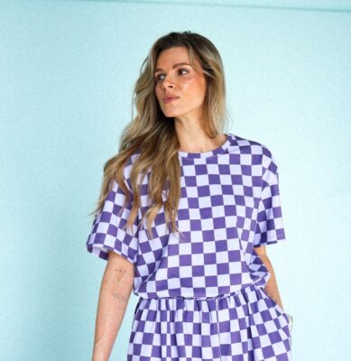 Boxy T-shirt - FIOLETOWA KRATKA