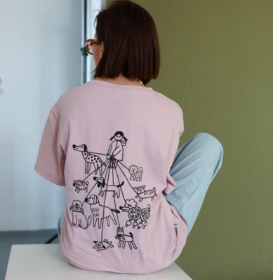 Boxy T-shirt - DOG LOVER na jasnym różu