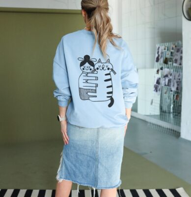 Bluza oversize - CAT LOVER na błękicie