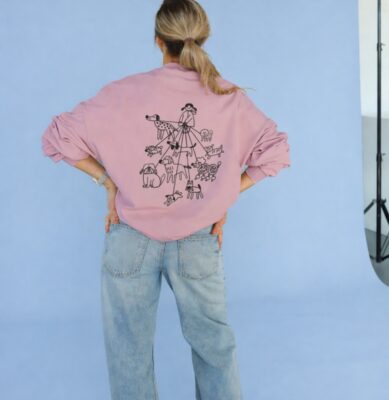 Bluza oversize - DOG LOVER na brudnym różu